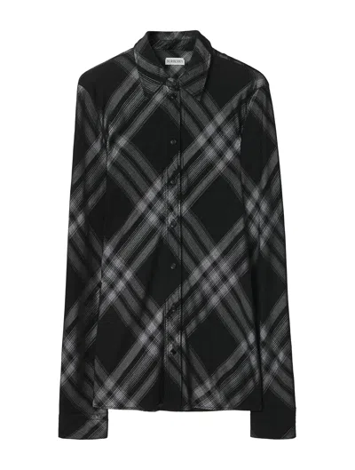 Burberry Check Viscose Knit Fitted Shirt In Beige