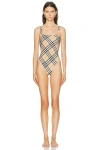 Burberry Scoop Neckline Sleeveless Checkered Beach Bodysuit In Multi