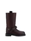 Burberry Women Aubergine Leather Saddle Ankle Boots In Aubergine