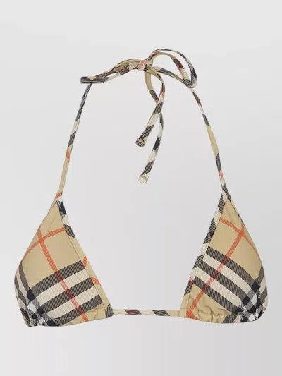 Burberry Sadie Check Swim Halter Triangle Bikini Top In Neutral
