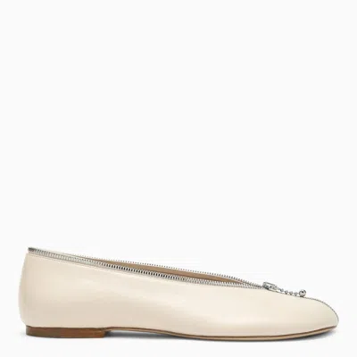 Burberry Sadler Zip Leather Ballerina Shoes In White