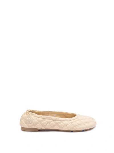 Burberry Quilted Leather Sadler Ballet Flats In Beige