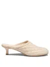 Burberry Quilted Kitten Heel Mules With Embroidered Detail In Neutral