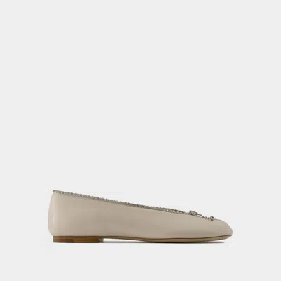 BURBERRY SADLER ZIP BALLERINAS - BURBERRY - LEATHER - WHITE