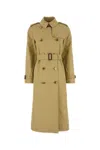 Burberry Waterloo Beige Double-breasted Trench Coat With Classic Collar And Belt Closure In Cotton Woman In Green