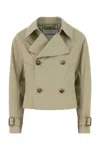 Burberry Women Grey Double-breasted Jacket With Notched Collar And Belted Cuffs In Cotton Blend Woma In Green