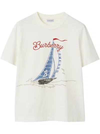 Burberry Sailboat-print Cotton T-shirt In White