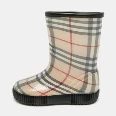 Pre-owned Burberry Salamanc2 Size 34 Beige House Check Rubber Rain Boots In Sand