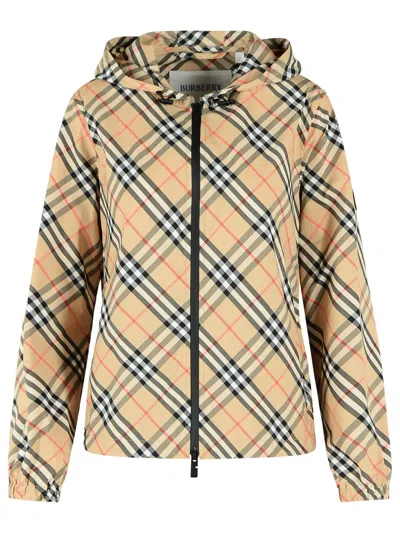 Burberry Salcombe Check Beige Sabbia Polyester Jacket In Multi
