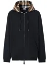 Burberry Check Detailed Zipped Drawstring Hoodie In Black