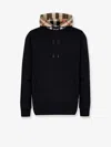 Burberry Cotton Blend Sweatshirt With Check Hood In Black