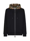 Burberry Soft Cotton Hooded Sweater With Check-pattern Finish In Black