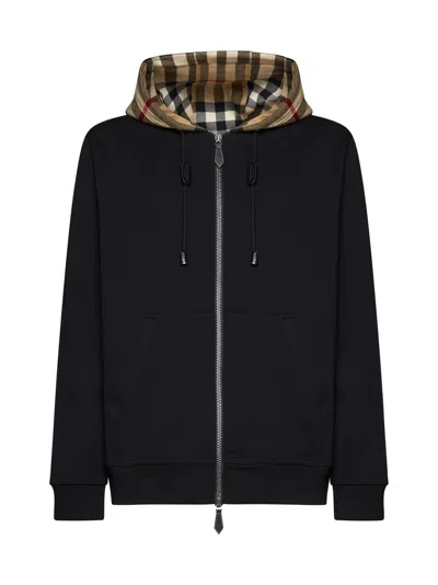 Burberry Samuel Cotton Zip-up Hoodie In Black