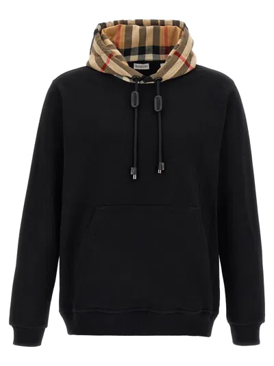 Burberry Black Sweatshirt With Vintage Check Printed Hood In Cotton