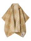 Burberry Hooded Check Wool Cape In Sand