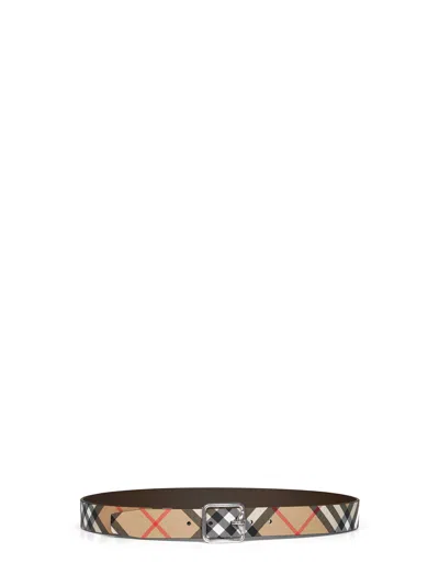 Burberry Sand Beige And Military Brown Reversible B Buckle Check Belt