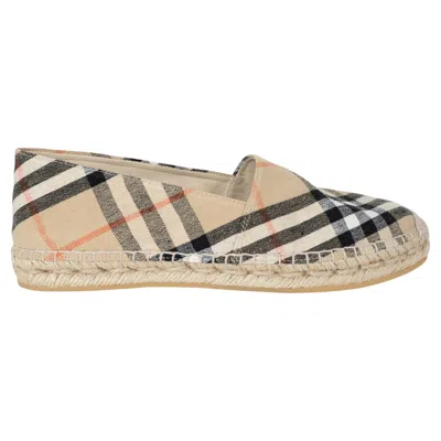 Pre-owned Burberry Sand Beige Canvas Ip Check Espadrilles Flats Shoes 37.5 In Brown