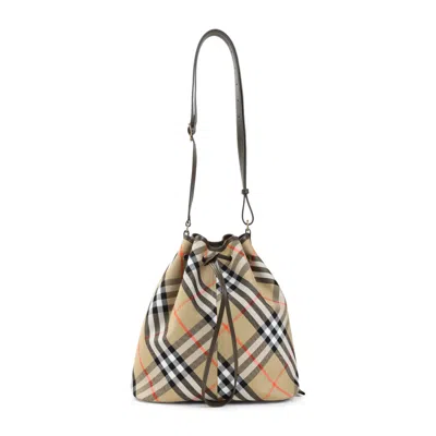 Burberry Sand Beige Cotton Drawstring Bucket Shoulder Bag In Brown