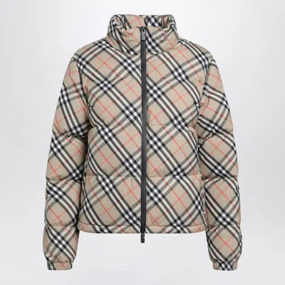 Burberry Sand Check Ambleside Down Mini Jacket In Brown