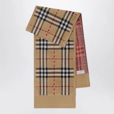Burberry Sand-colored Scarf With Check Pattern In Brown
