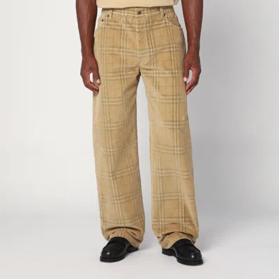 BURBERRY BURBERRY SAND-COLOURED CHECK CORDUROY TROUSERS