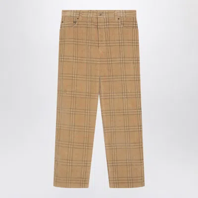 Burberry Sand-coloured Check Corduroy Trousers In Multi