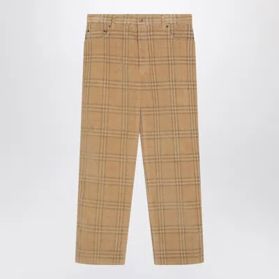 BURBERRY BURBERRY SAND COLOURED CHECK CORDUROY TROUSERS