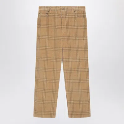 Burberry Sand-coloured Check Corduroy Trousers In Brown