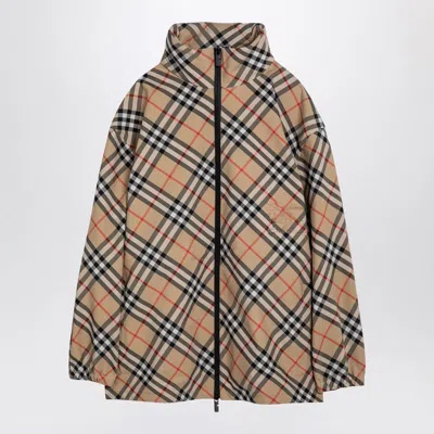 Burberry Sand-coloured Drawstring Jacket With Check Pattern In Cream