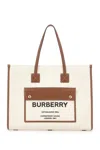 Burberry Sand Cotton Freya Shopping Bag In Natural Tan