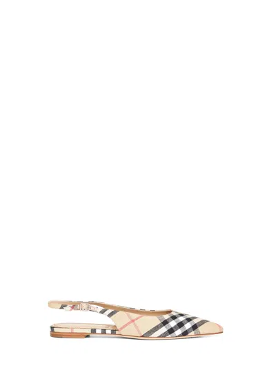 Burberry Sand Dame Check Slingback Ballet Flats In Black