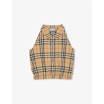 Burberry Kids' Sand Ip Check Check Cotton Shirt 4-1 In Brown