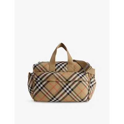 Burberry Check-pattern Woven Baby Changing Bag In Sand Ip Check