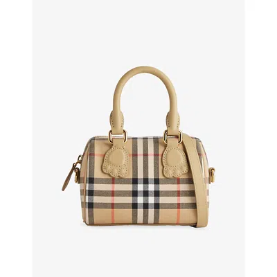 Burberry Kids' Alice Check-print Cotton-canvas Cross-body Bag In Sand