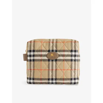 Burberry Sand Ip Check Kids' Cardiff Checked Quilted Cotton Pouch In Brown