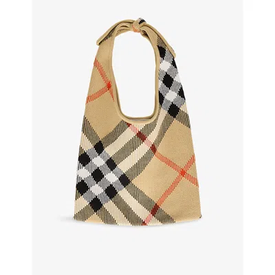 Burberry Kids' Check-pattern Tie-knot Wool-blend Shoulder Bag In Sand