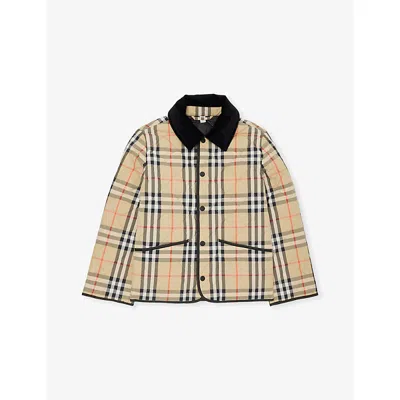 Burberry Kids' Sand Ip Check Milo Check Quilted Jacket 4-14 In Brown