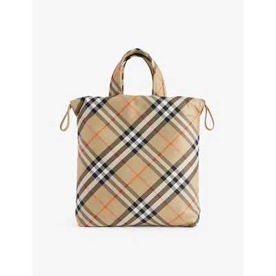 Burberry Kids' Signature Check Nylon Tote Bag In Brown