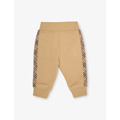 Burberry Kids' Sand Jackson Checked-trim Cotton-jersey Joggers 6 Months-2 Year In Neutral