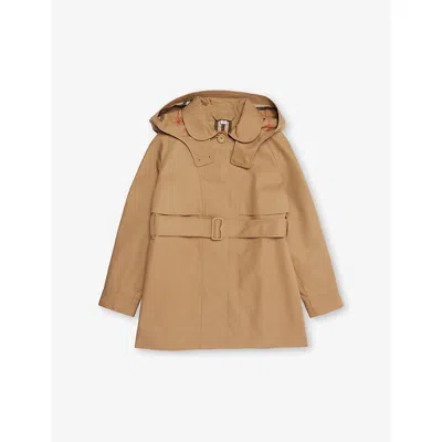 Burberry Kids' Lilith Hooded Cotton Trench Coat 3-14 In Brown