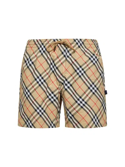 Burberry Check Pattern Swim Shorts Back Pocket In Brown