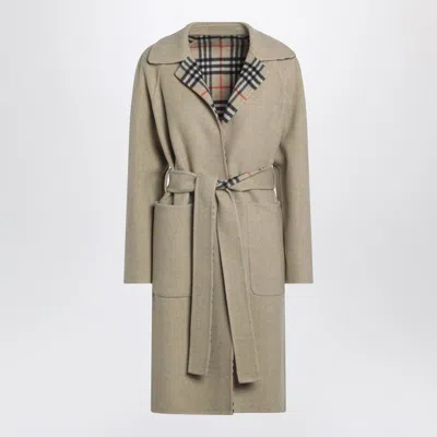 Burberry Reversible Wool Coat Belted Waist Lapels In Neutral