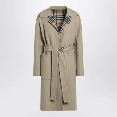 Burberry Sand Reversible Wool Coat In Brown
