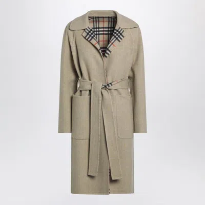 Burberry Sand Reversible Wool Coat In Green