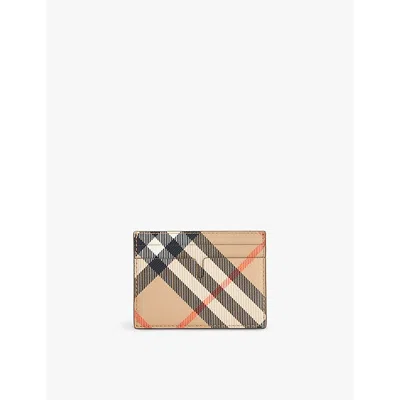 BURBERRY MENS SANDON CHECK-PRINT COATED-CANVAS CARD HOLDER
