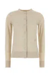Burberry Sand Wool Cardigan With Ribbed Cuffs And Hem In Nutmeg