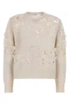 Burberry V-neck Perforated Rib Sweater In Nutmeg