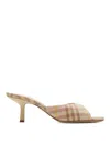 Burberry Beige Check Linen Mule Sandals With 6.5 Cm Heel Lf Mews 65 Chk 162393 In Negro