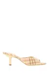 Burberry Beige Check Linen Mule Sandals With 6.5 Cm Heel Lf Mews 65 Chk 162393