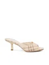 Burberry Beige Check Linen Mule Sandals With 6.5 Cm Heel Lf Mews 65 Chk 162393
